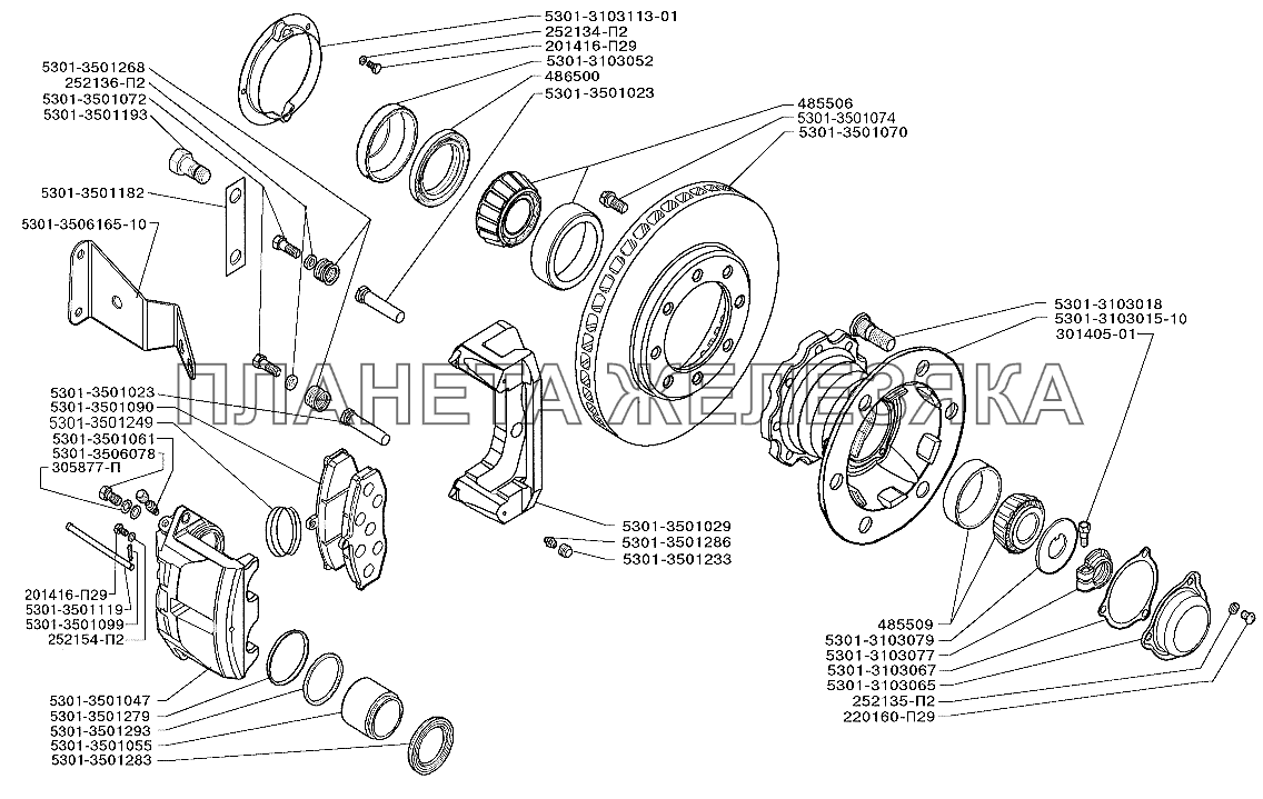 Тормозной механизм и ступица переднего колеса ЗИЛ-5301 (2006)